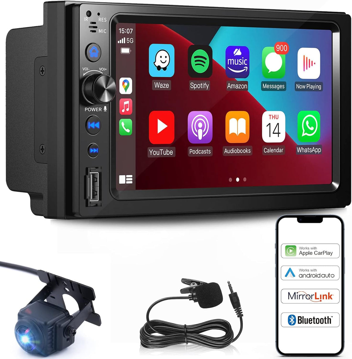Double Din Car Stereo with Back Cam and 7'' Touch Screen E213930