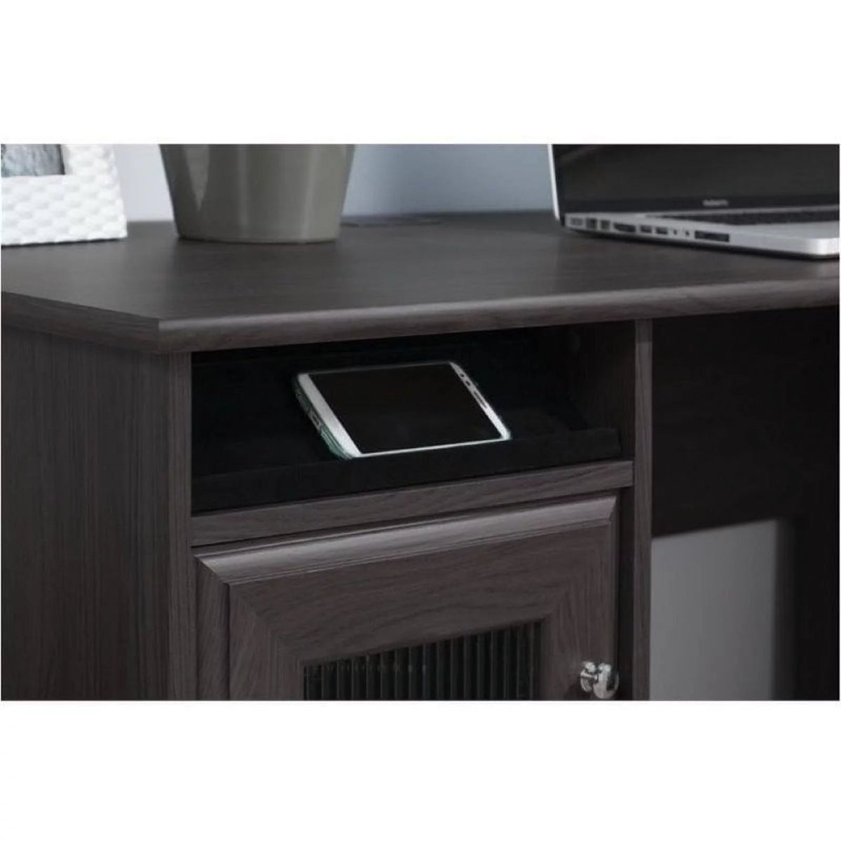 L-Shape Computer Desk with Hutch in Gray R17374