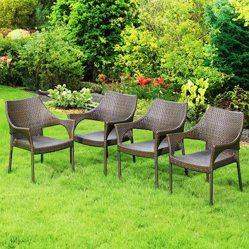 Outdoor Dining Chairs Set of 4 Stackable Wicker H98565