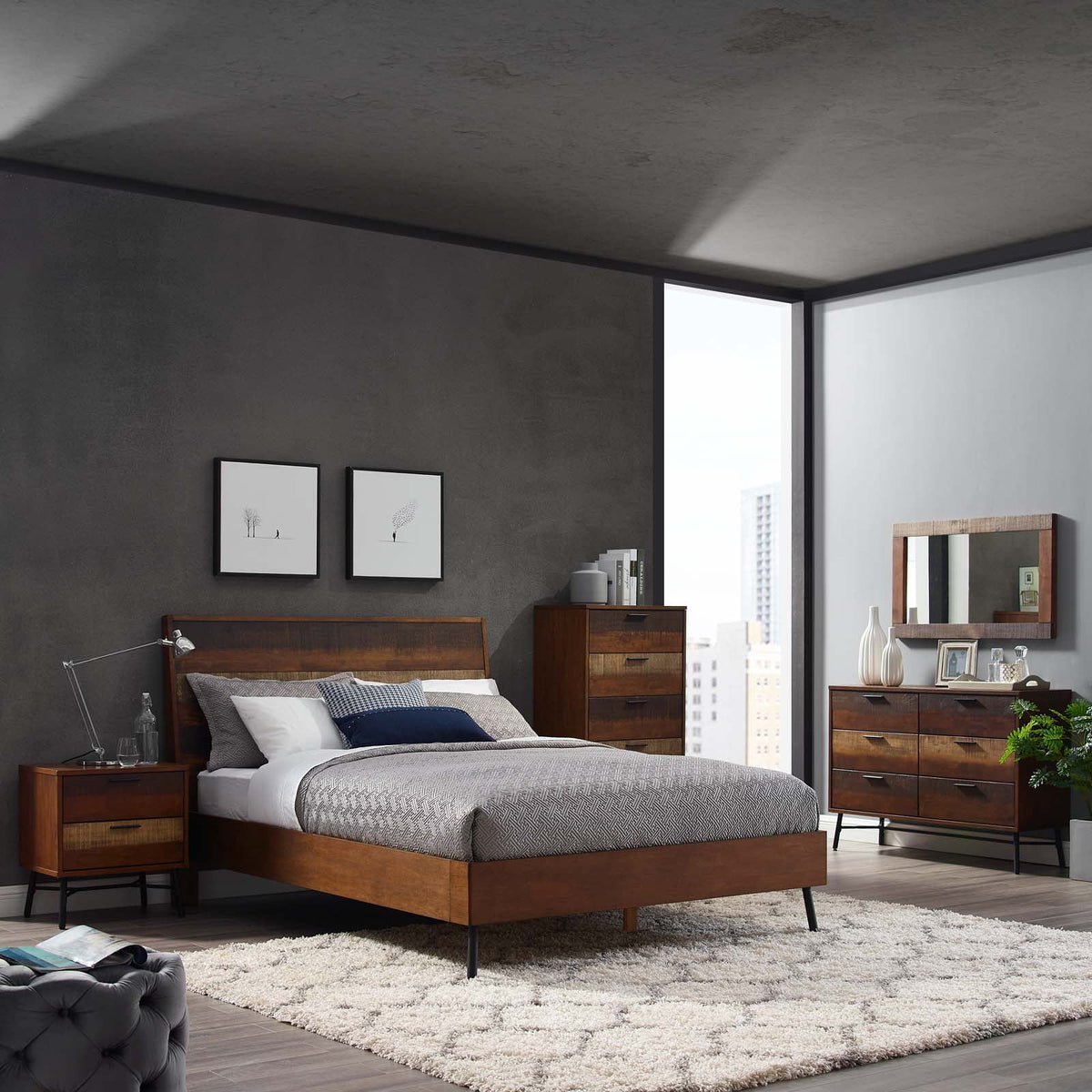 Queen Rustic Wood Bed in Walnut R291182