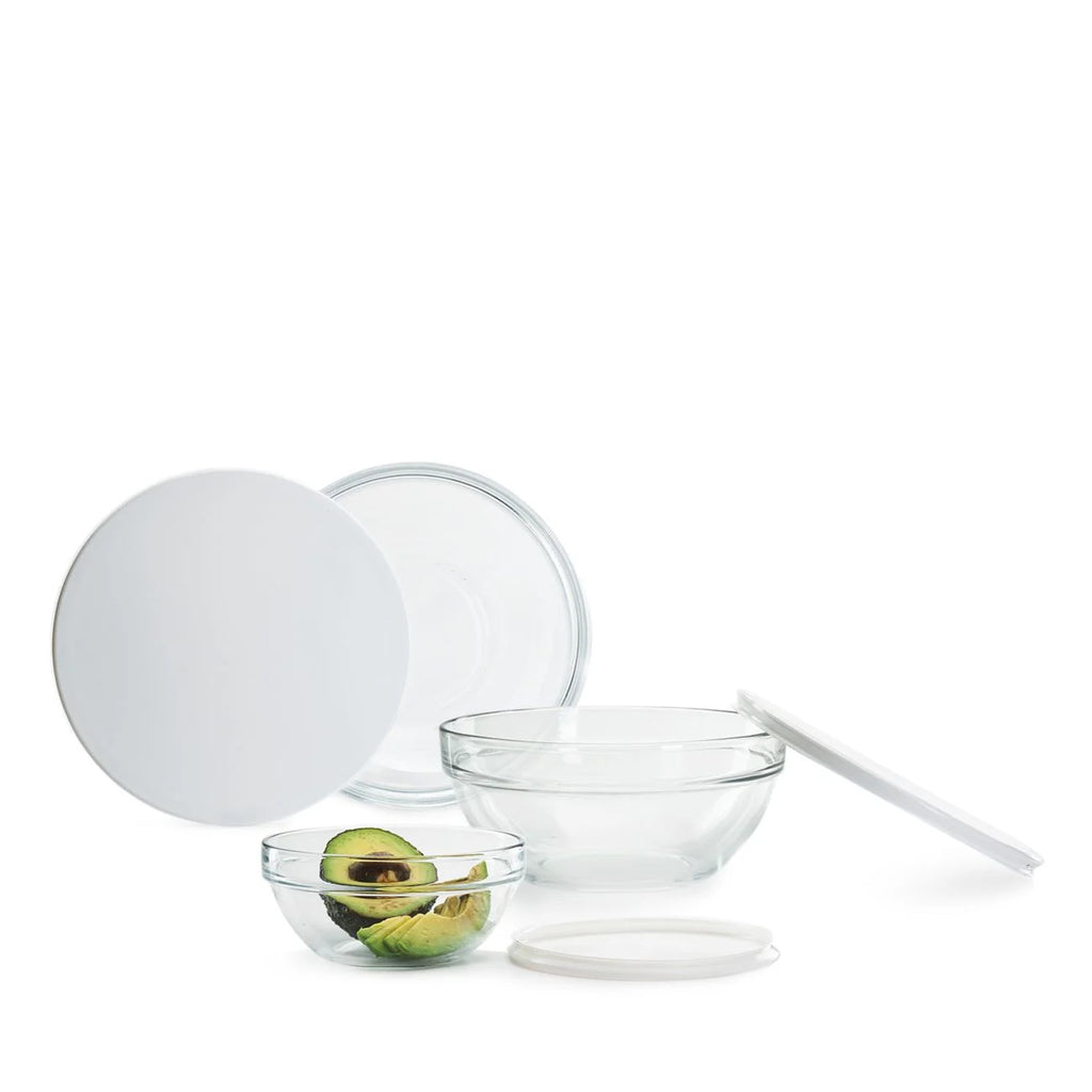 Stackable Bowls Set with White Lids X689