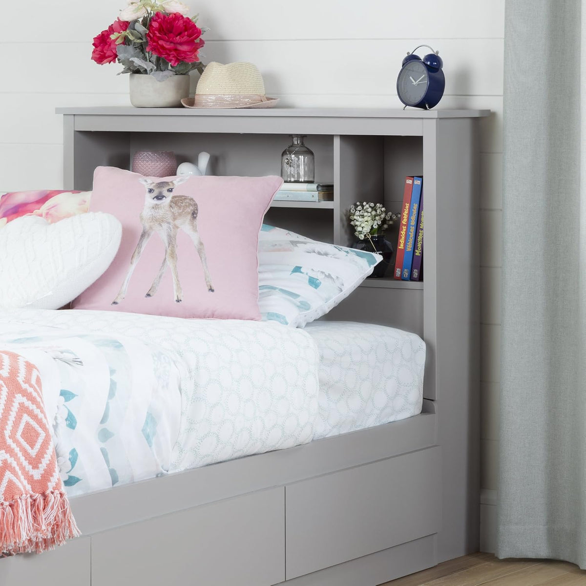Twin Soft Gray Bookcase Headboard F732585