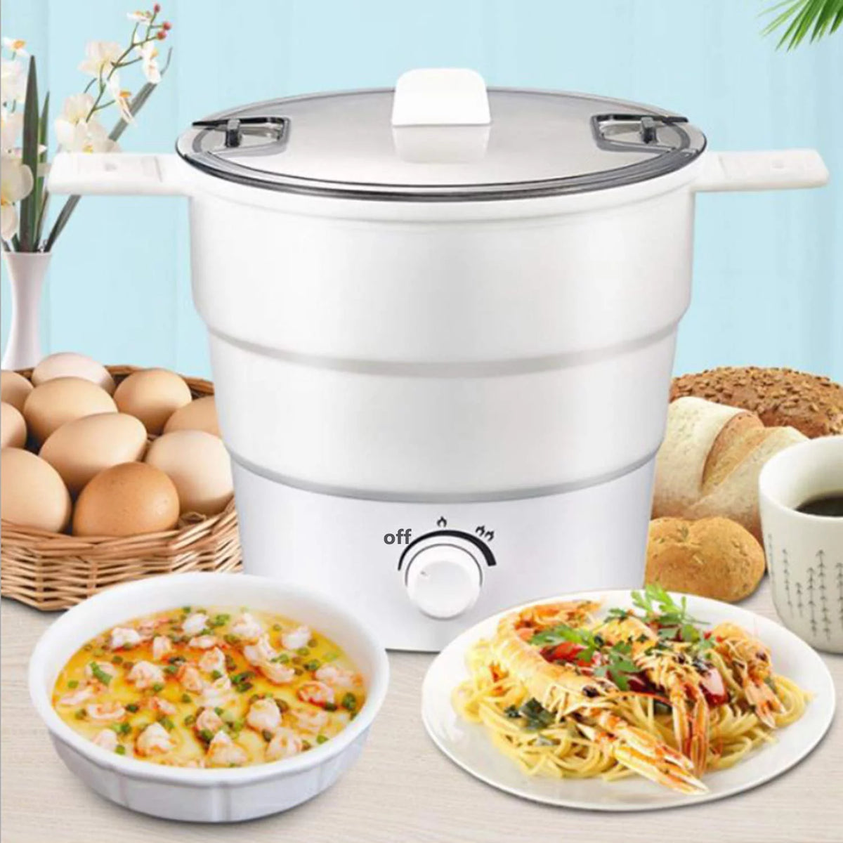 Portable Mini Electric Cooker Foldable Silicone Kettle Steamer Y52844