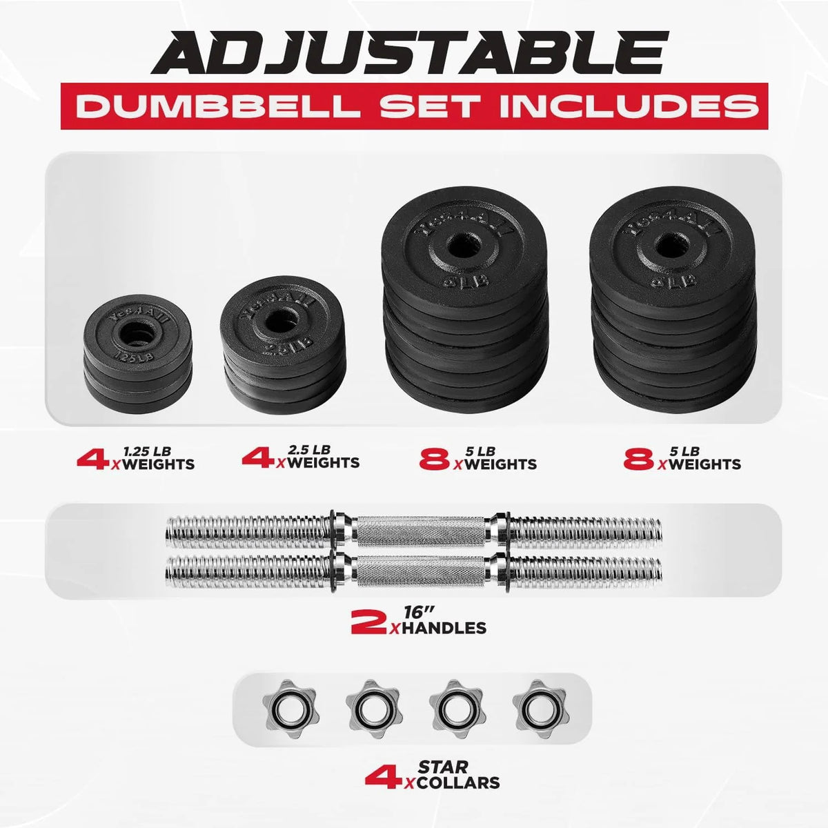 Adjustable 105 lbs Cast Iron Dumbbell Set N73386