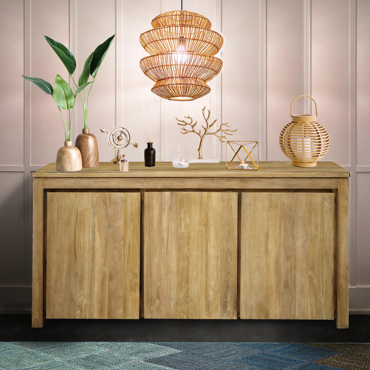 Recycled Teak Wood Buffet With 3 Doors U501