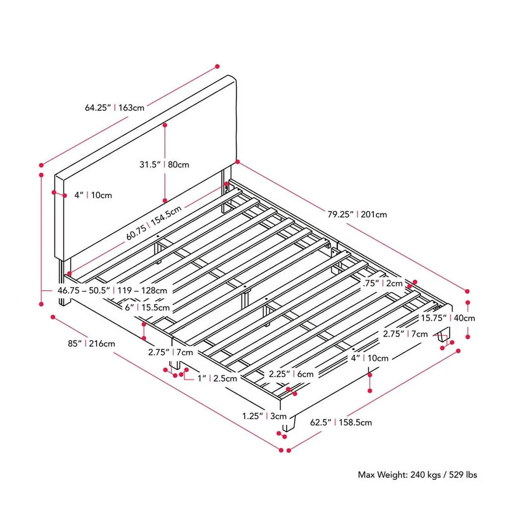 Upholstered Engineered Wood Queen Bed in Gray I88387