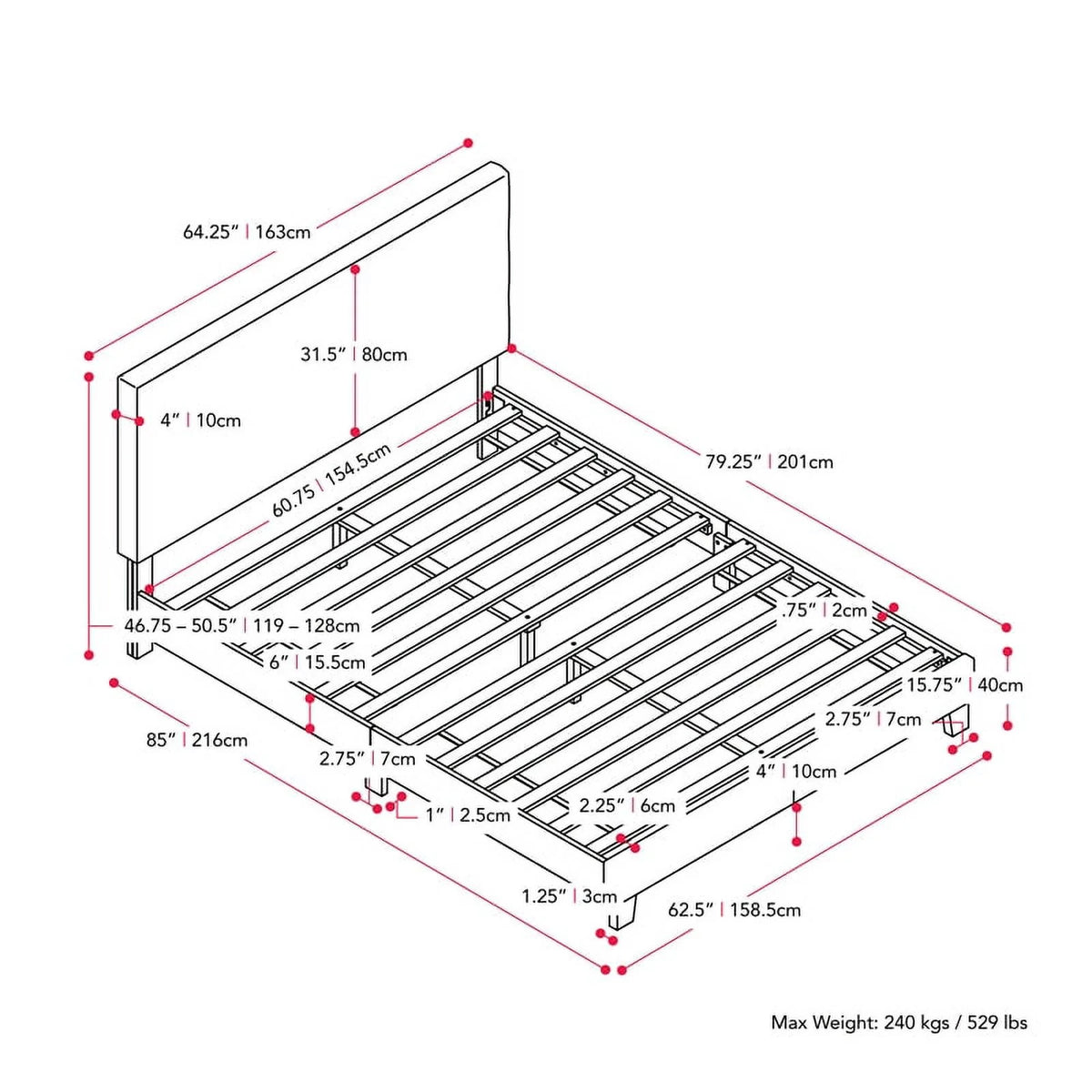 Upholstered Engineered Wood Queen Bed in Gray I88387