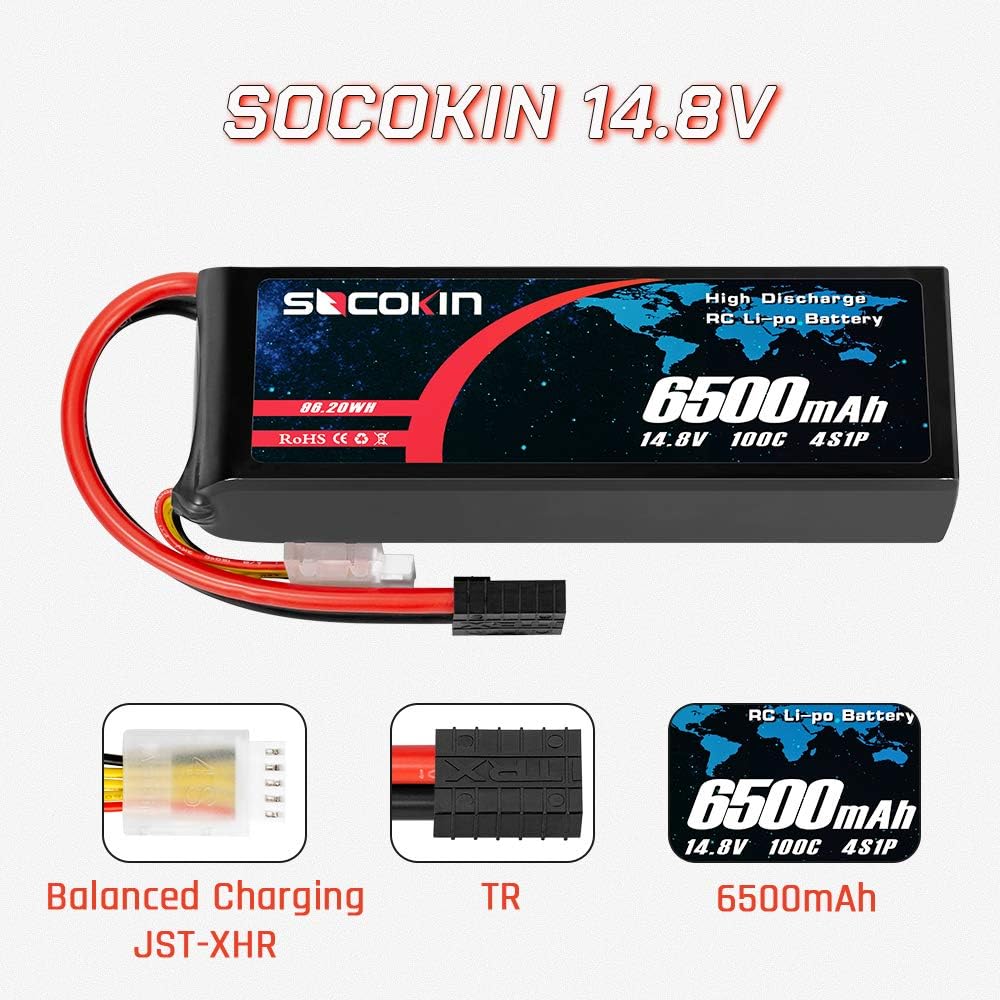 4S Lipo Battery 14.8V 6500mAh 100C Soft Case 2 Pack I160