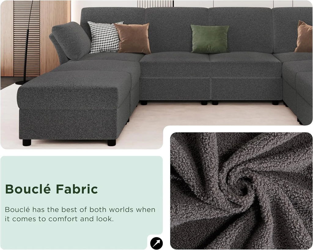 Grey Bouclé Modular Sectional Sofa N470055
