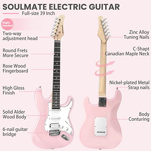 39 Inch Full Size HSS Pickups Electric Guitar Starter Kit with 15W Amp H5226