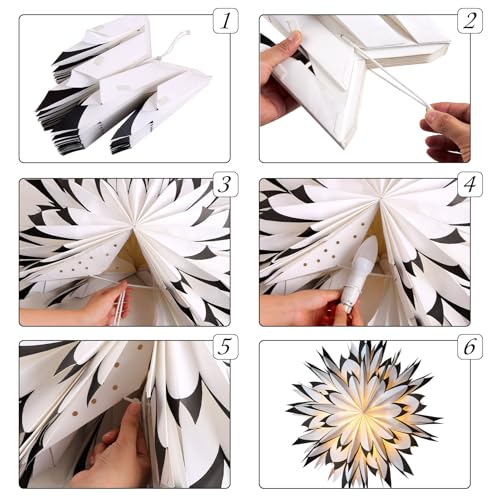 3 Pcs 9-Pointed White Paper Star Lanterns 12 Inch Hanging Lampshade P474