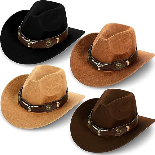 4 Pcs Felt Wide Brim Cowboy Hat N6085