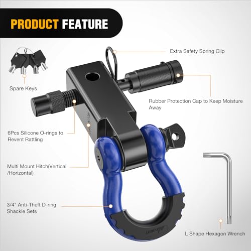 2 Inch Shackle Hitch Receiver with D Ring Shackle and Hitch Pin Y7681