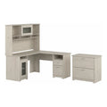 Linen White Oak L Desk with Hutch and File Cabinet O1395