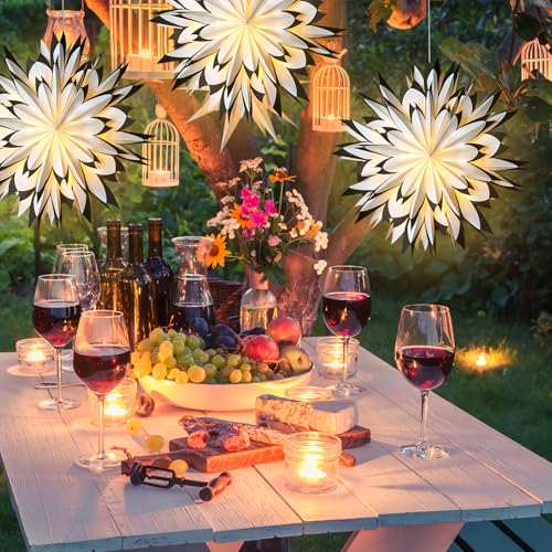 3 Pcs 9-Pointed White Paper Star Lanterns 12 Inch Hanging Lampshade P474