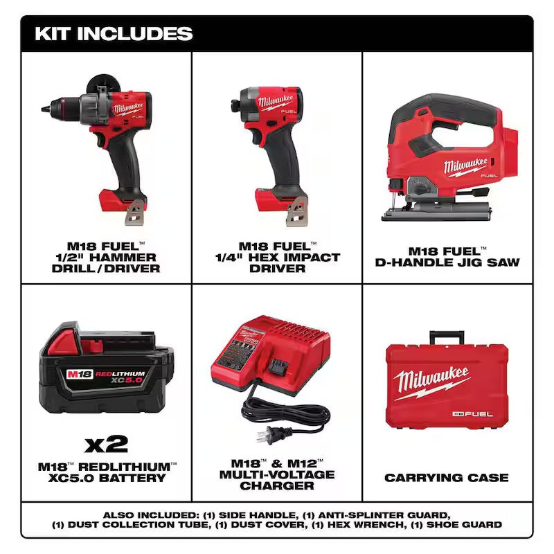 18-V Lithium-Ion Brushless Cordless Hammer Drill and Impact Driver Combo Kit with Jigsaw Y5196