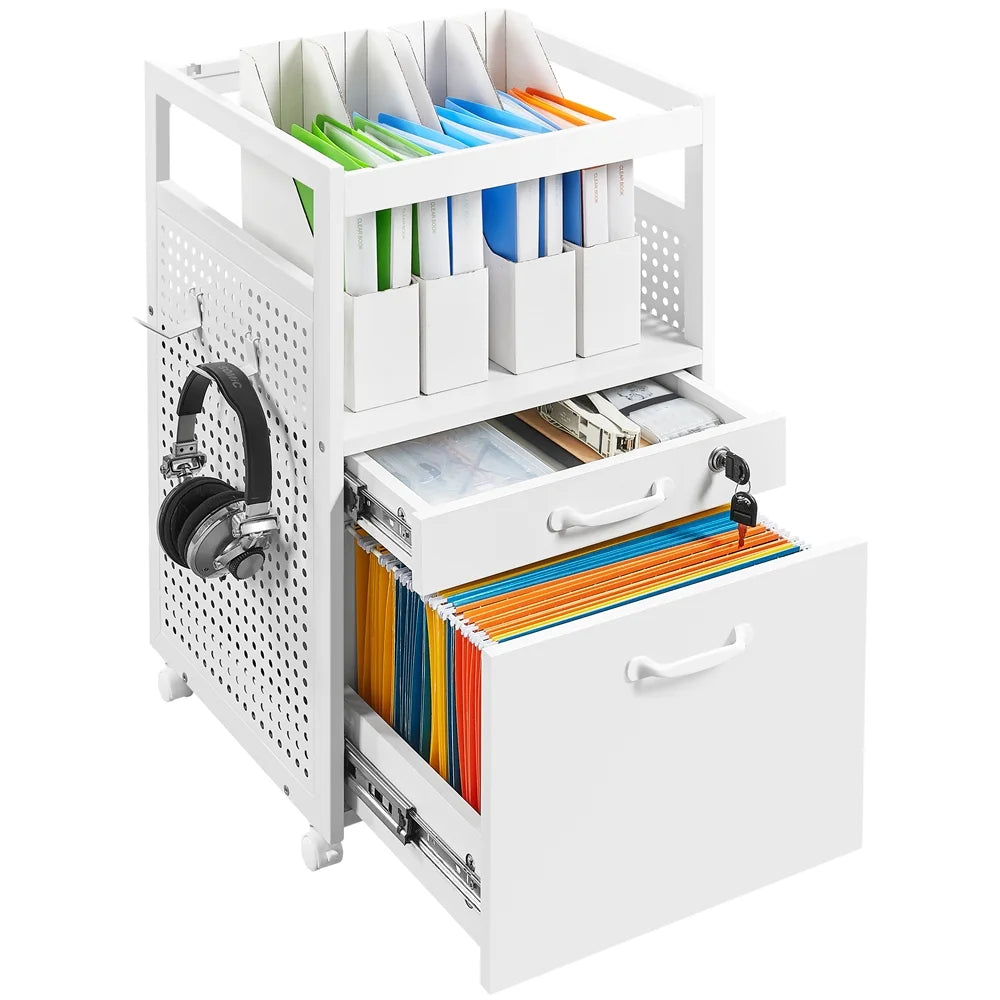 White Mobile File Cabinet with Open Storage Shelf R288