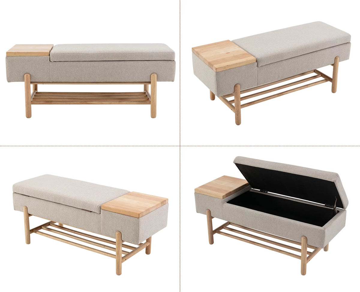 Beige Linen Storage Bench with Shoe Rack E948