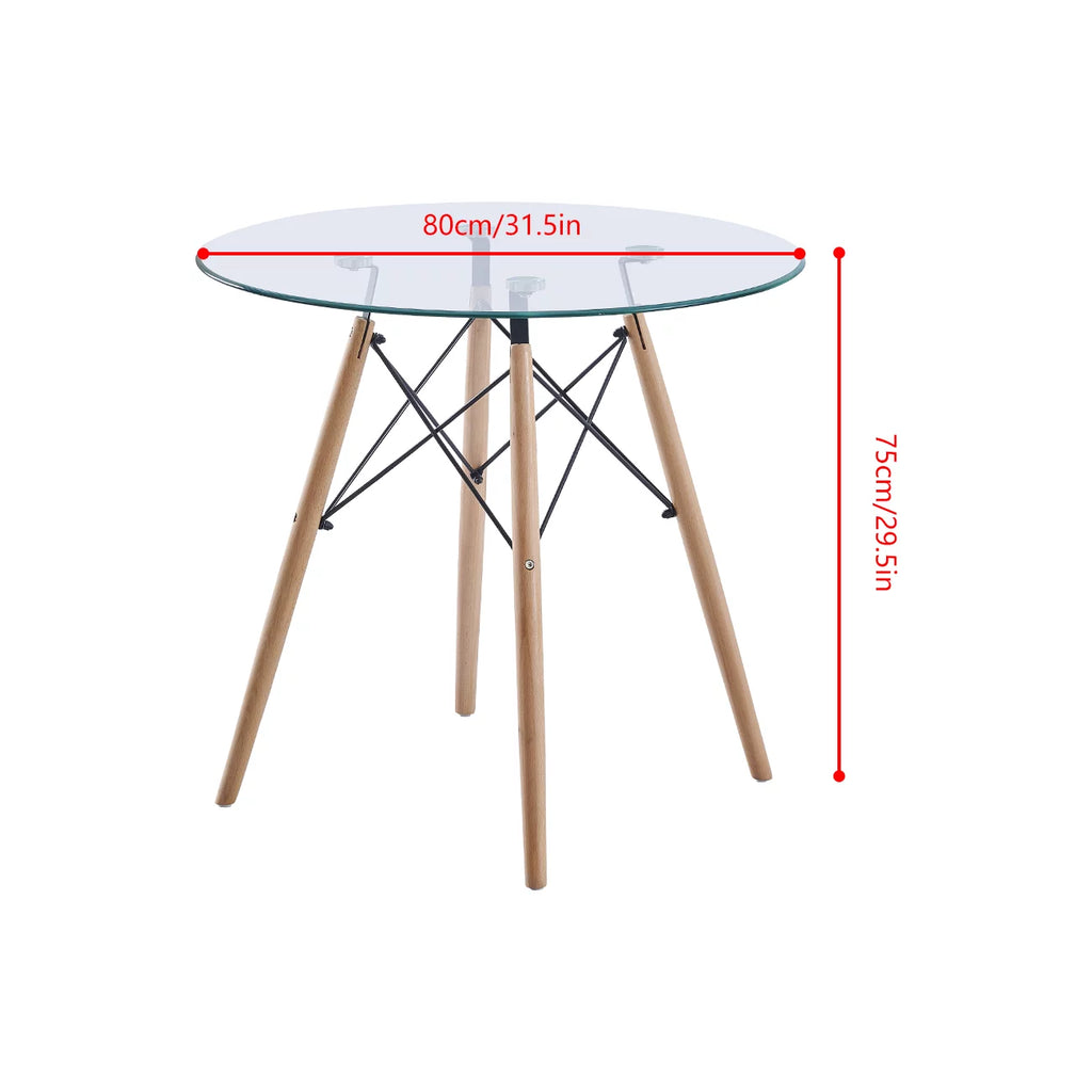 Set of 5 Round Glass Dining Table 32" with Wood Legs B7677