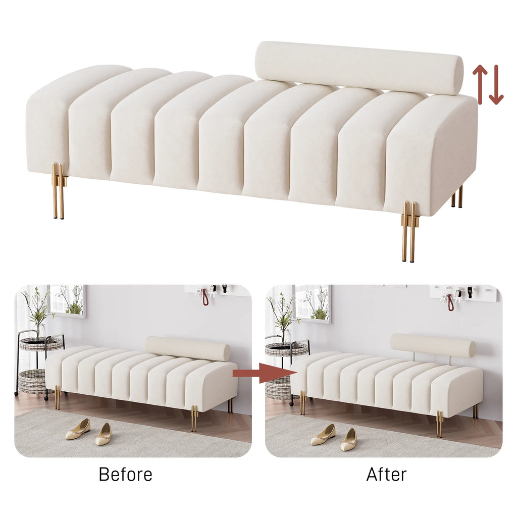 52" Velvet Upholstered Bench with Golden Metal Legs L250465