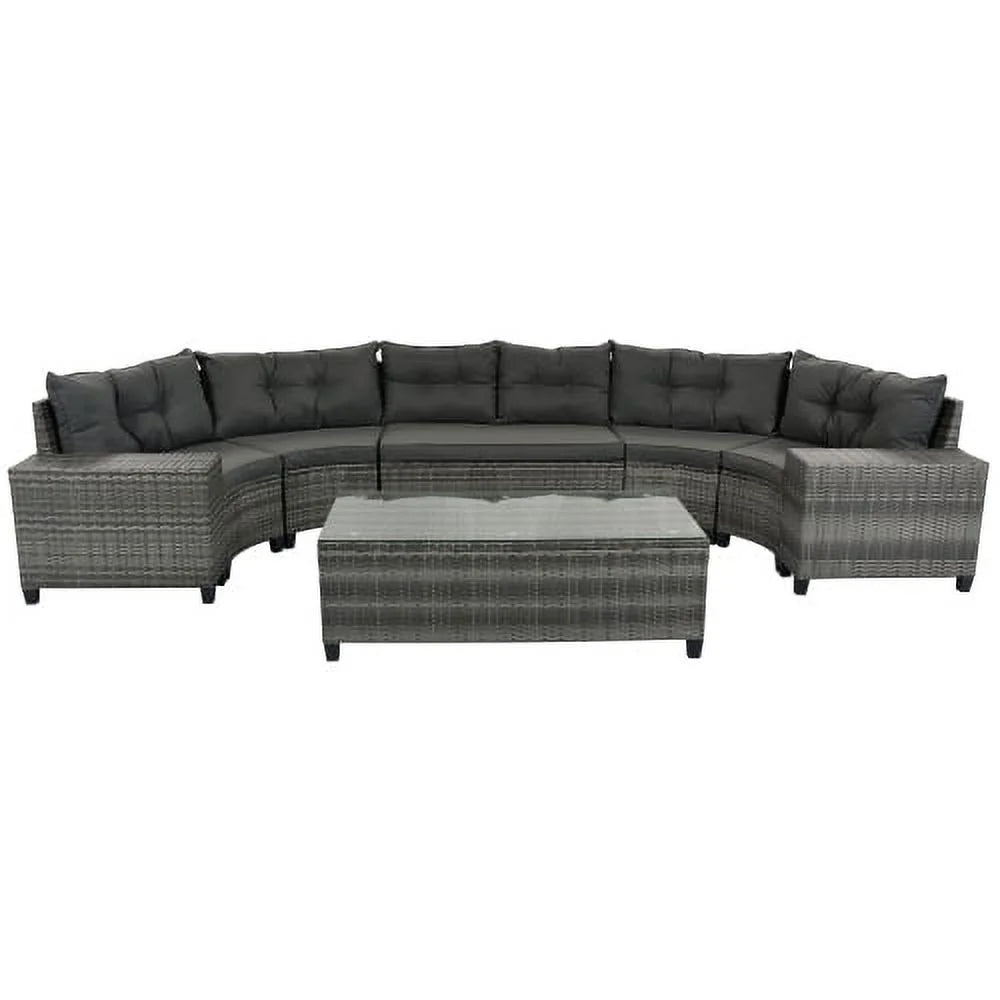 8 Pieces Outdoor Wicker Round Sofa Set with Coffee Table K318722