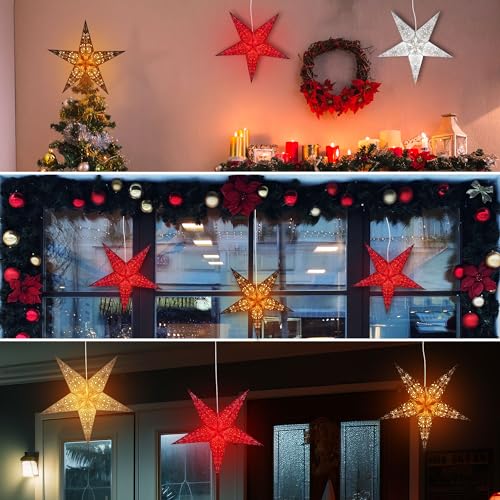 24 Inch White 3D 5-Point Paper Star Lantern L378575