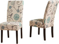 White and Blue Floral Fabric Dining Chairs 2 Pcs Set W9584