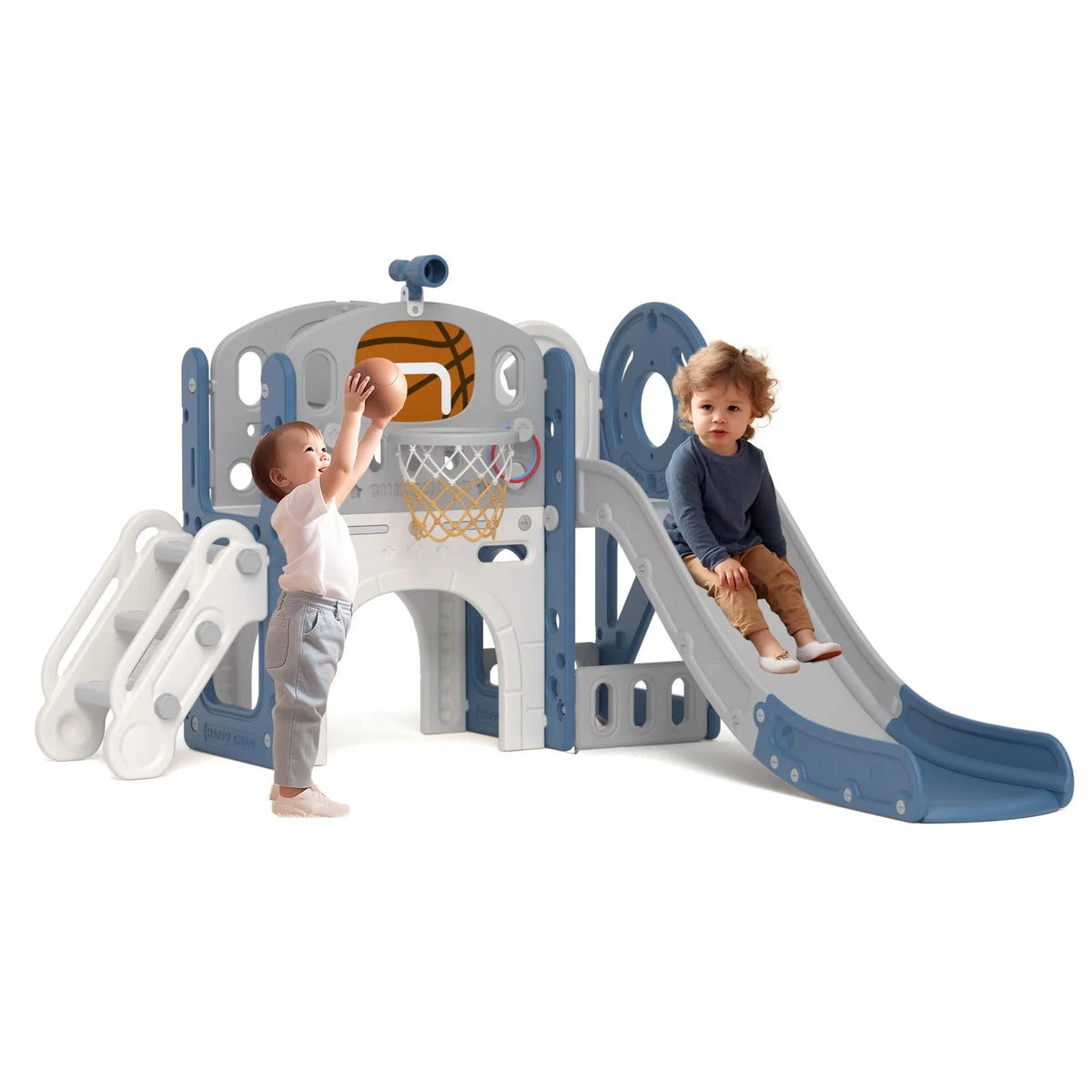 9 in 1 Toddler Slide with Ring Toss, Basketball Hoop, and Telescope, Gray S233