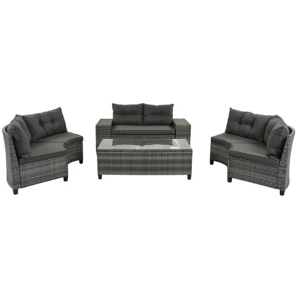 8 Pieces Outdoor Wicker Round Sofa Set with Coffee Table K318722