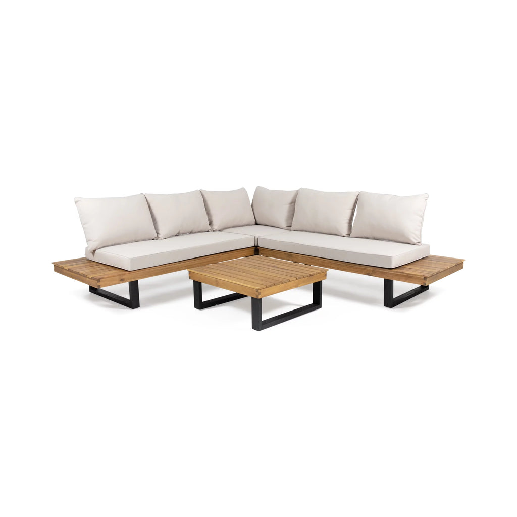 4 Pc Beige Teak Acacia Wood Outdoor Sectional Set D247678
