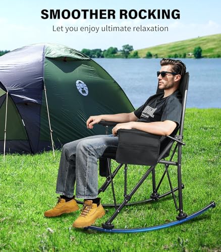 Folding Rocking Chair with Cup Holder & Side Pocket, Black M961391