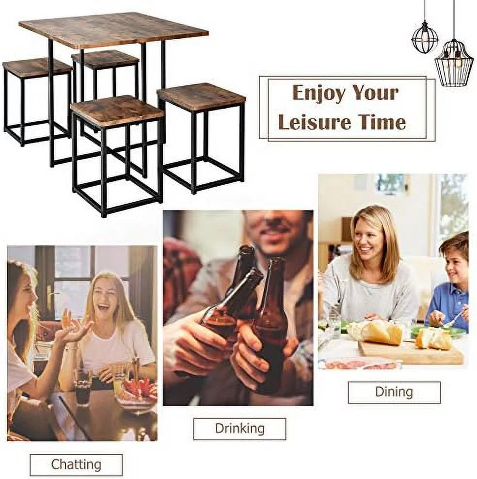 5 Piece Dining Table Set with Square Stools S66166