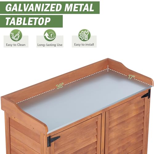 Waterproof Wooden Potting Bench with Metal Work Top L8080