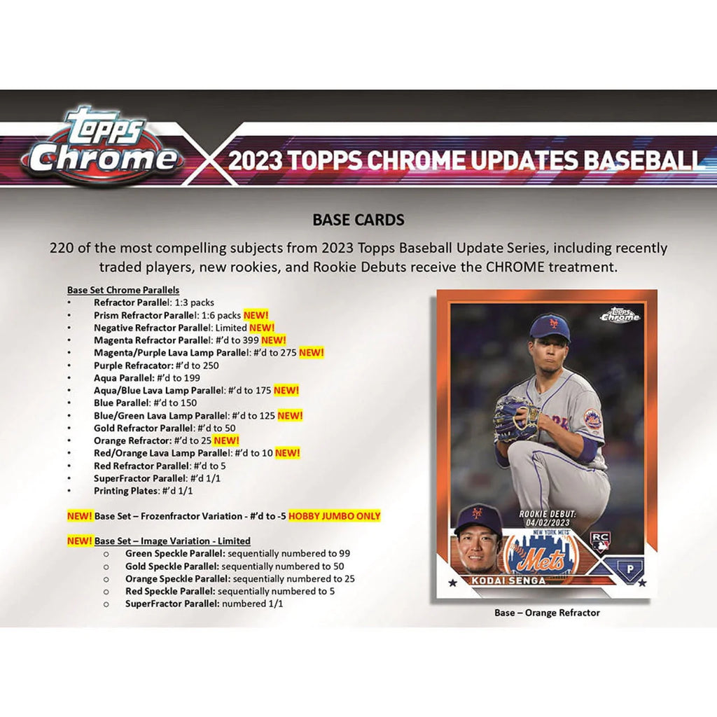 2023 Chrome Update Series Baseball Trading Card Hobby Jumbo Box R51618