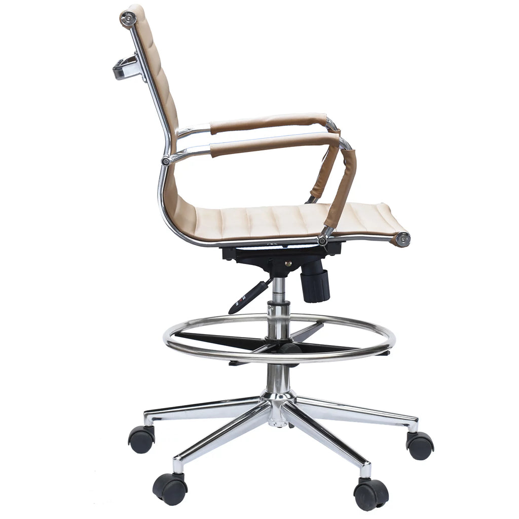 Tan Ribbed Drafting Chair with Wheels and Arms G684900