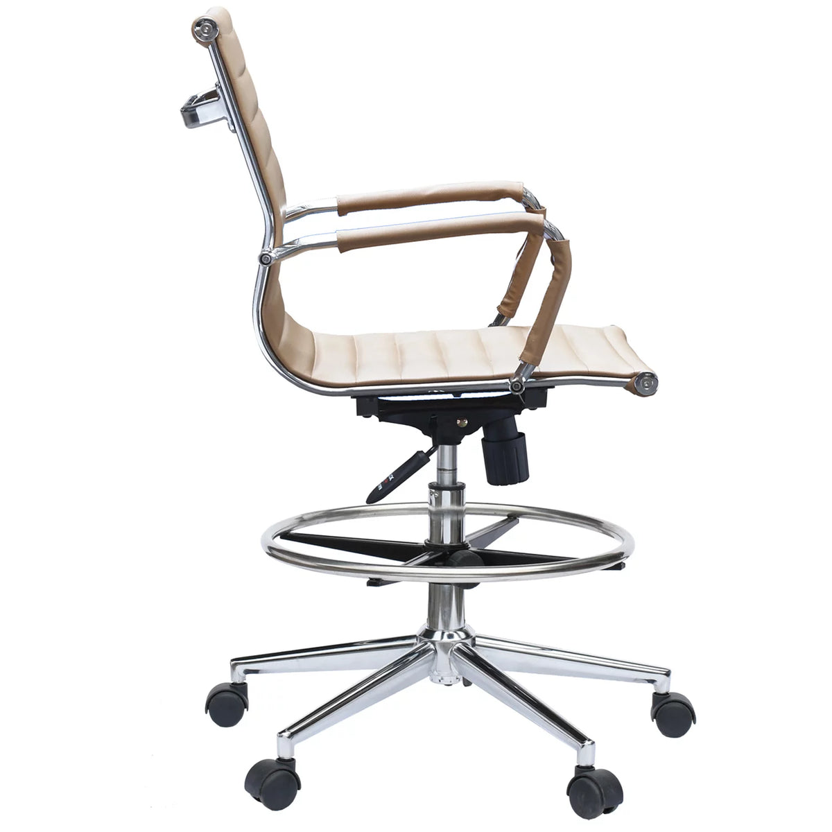 Tan Ribbed Drafting Chair with Wheels and Arms G684900