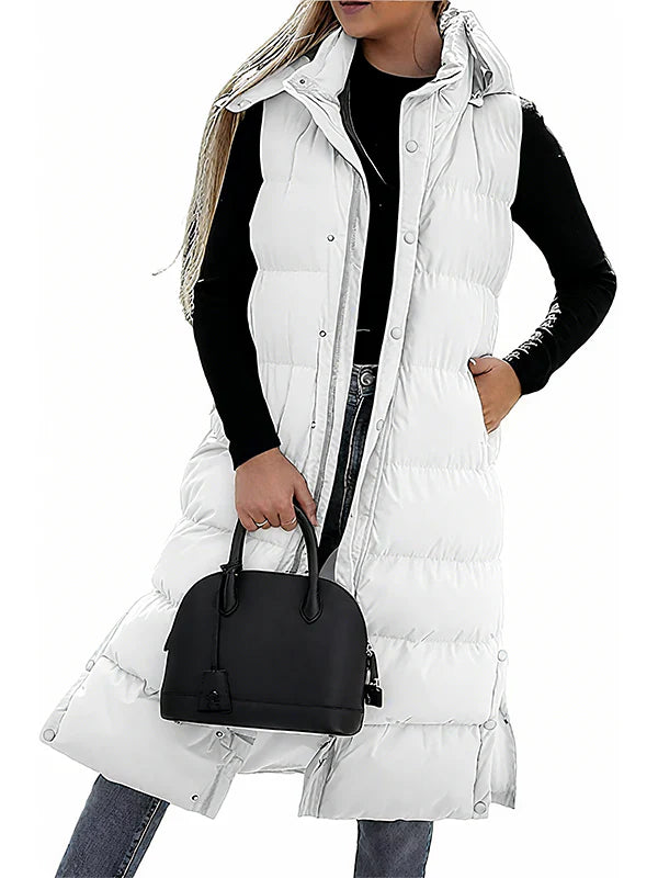 Women's Long Quilted Puffer Vest with Hood I364964