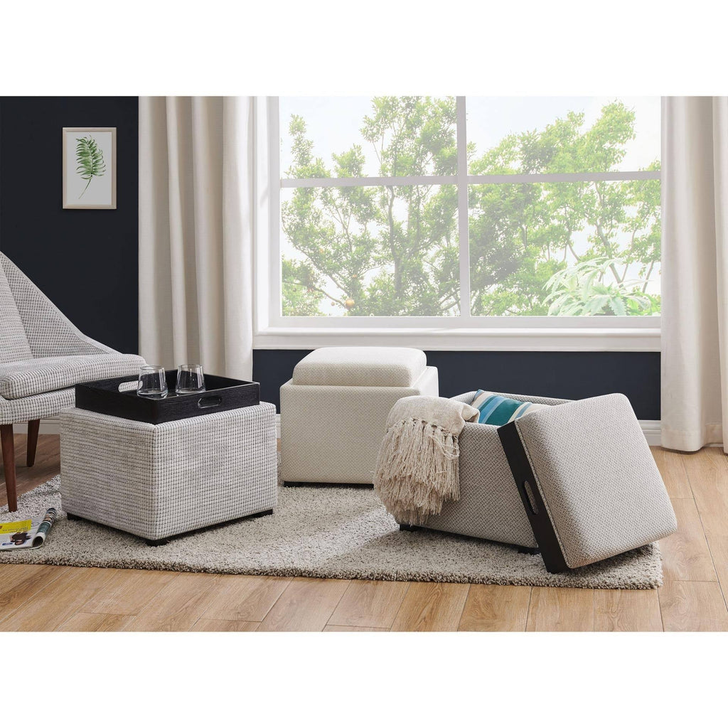 Square Fabric Storage Ottoman with Tray Z82061