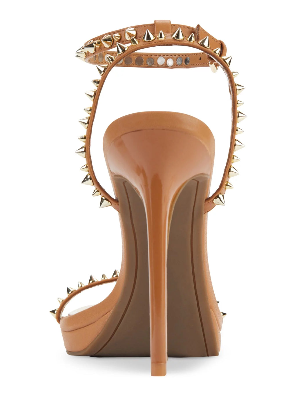 Beige Studded Leather Ankle Strap Heeled Sandal I7206
