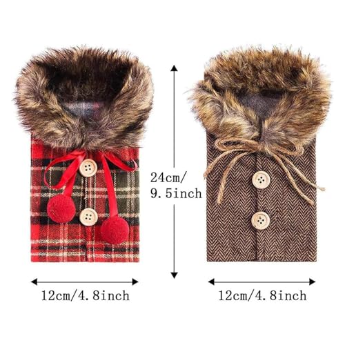 4Pcs Christmas Wine Bottle Cover Linen Plaid U74025