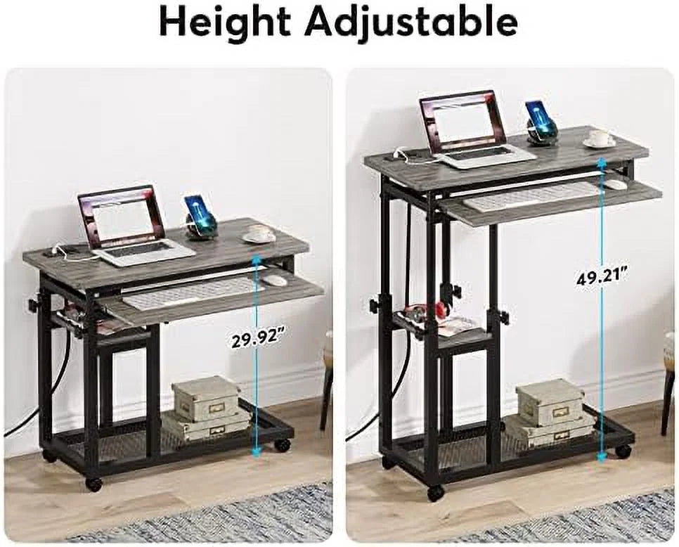 Small Portable Height Adjustable Desk with Power Outlet and Wheels D778425