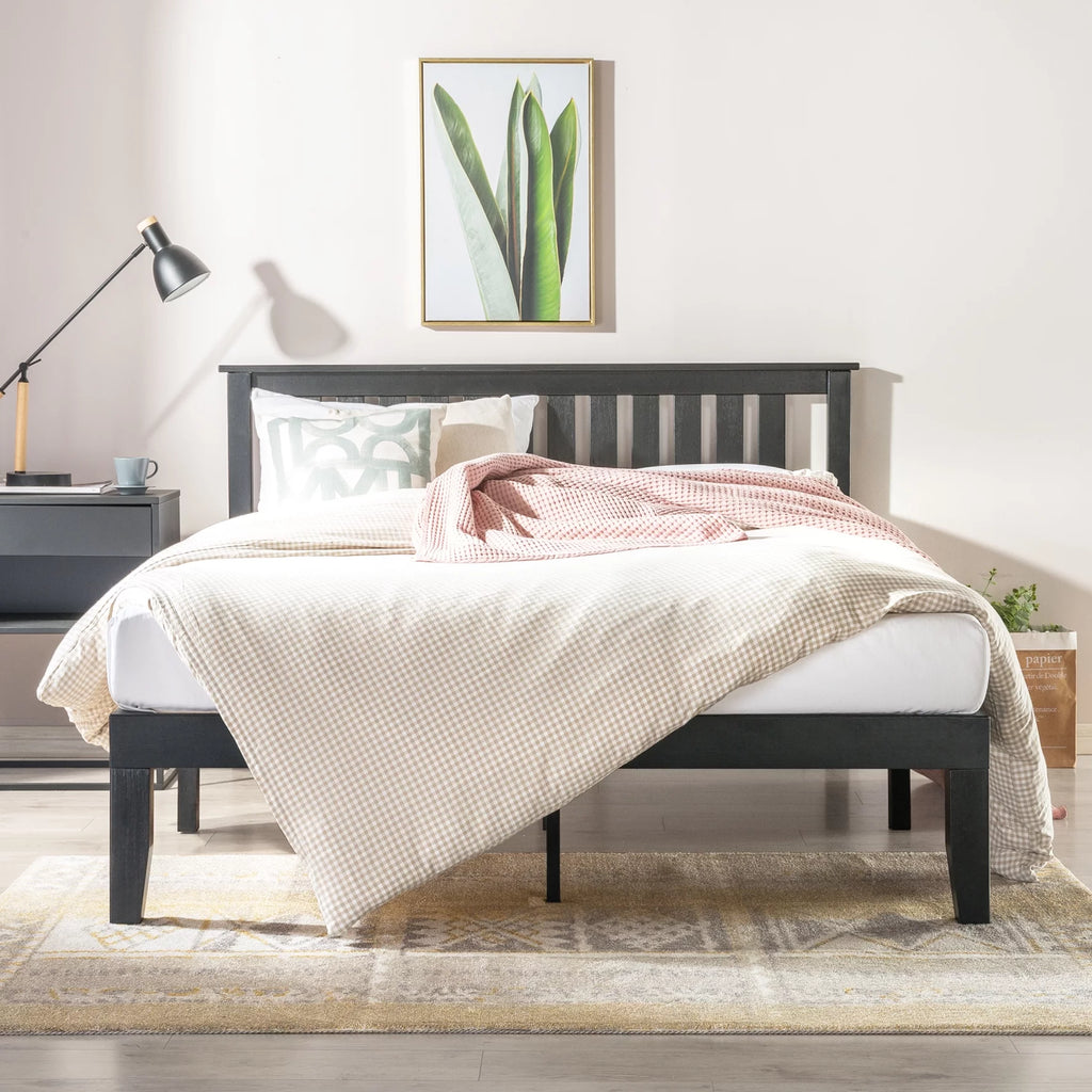 Black Twin Solid Wood Platform Bed with Headboard V3707