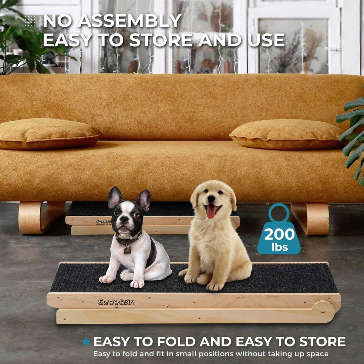 Wooden Adjustable Pet Ramp Non Slip Carpet J384