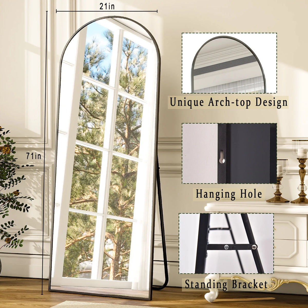 31x71 Black Arched Full Length Floor Mirror G185