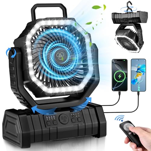 Portable Rechargeable Battery Powered Camping Fan with LED Light J5153