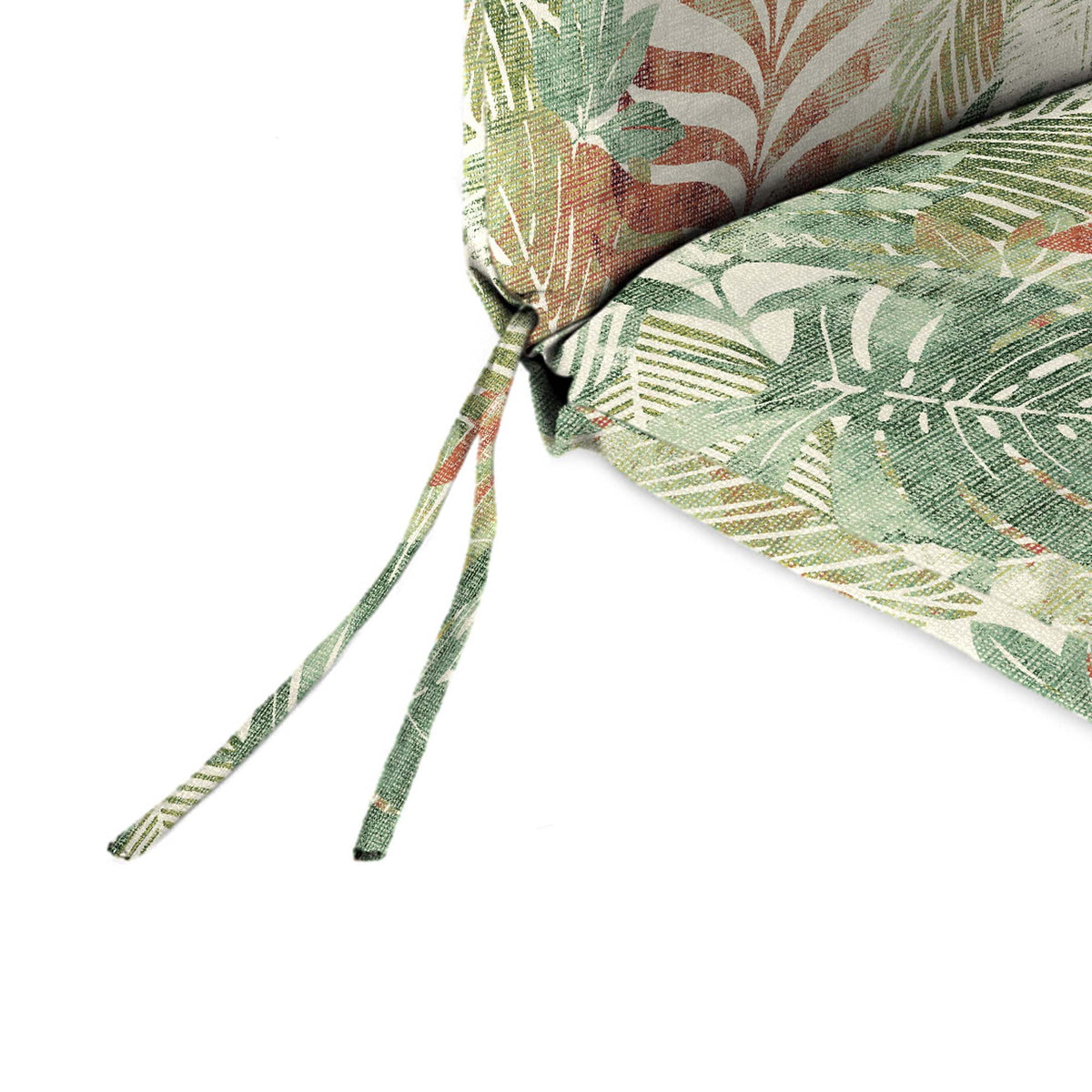 Almond Green Leaves Rectangular Outdoor Chaise Lounge Cushion with Ties O3632