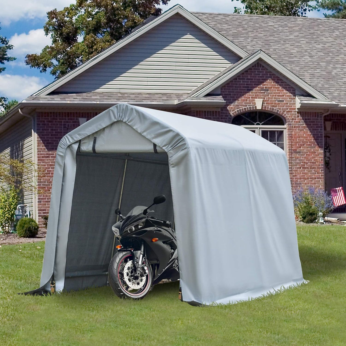 8'x6' Heavy Duty Outdoor Storage Shelter with Rollup & Zipper Door F636095