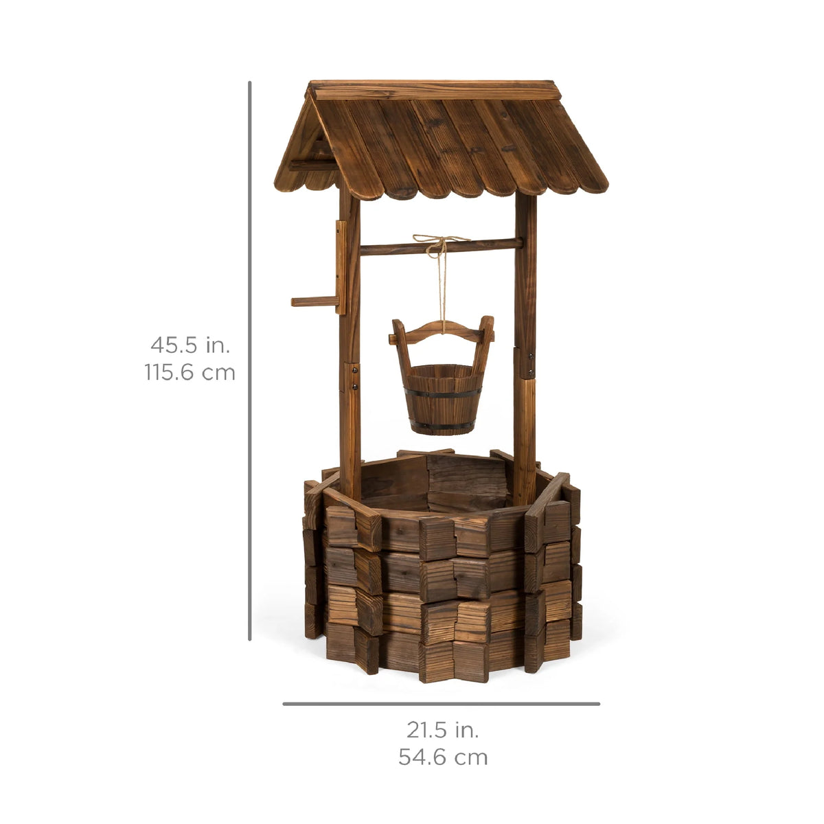 Rustic Wooden Wishing Well Planter with Hanging Bucket M62289
