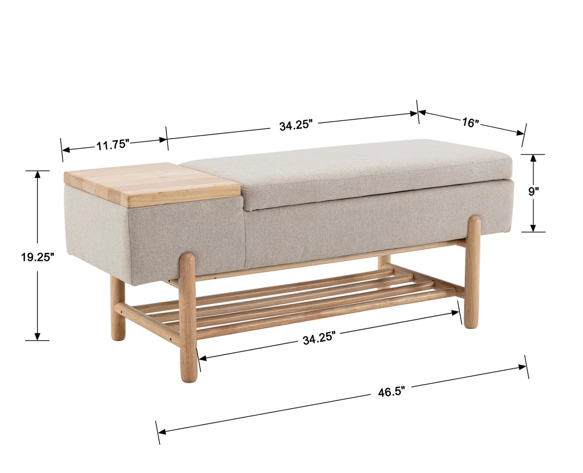Beige Linen Storage Bench with Shoe Rack E948