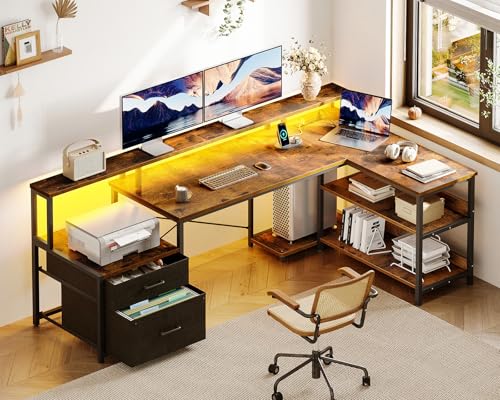 Black L Shaped Computer Desk with File Drawer X651970